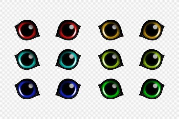 Vector Realistic Cat Eye Set Isolated Red Yellow Blue Green — 图库矢量图片
