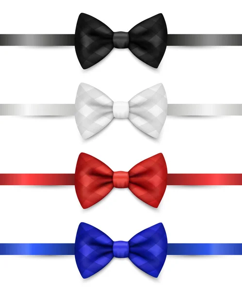 Vector Realistic Black White Red Blue Checkered Bow Tie Set — Stockvektor