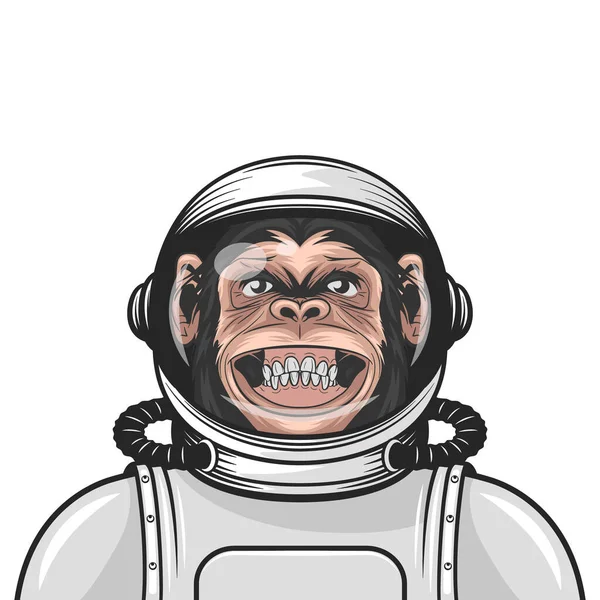 Vector Smiling Chimpanzee Ape Astronaut Helmet Suit Funny Monkey Cosmonaut — Archivo Imágenes Vectoriales