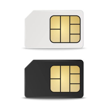 Vector 3d Realistic White and Black Plastic Sim Card Template Set Isolated. Design Template of Sim Card for Mockup, Branding. Front View.