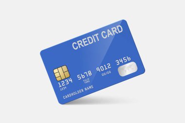 Vector 3d Realistic Blue Credit Card on White Background. Design Template of Plastic Credit or Debit Card. Credit Card Payment Concept. Front View.