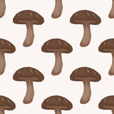 Vector Seamless Pattern with Shiitake Mushroom on White. Seamless Texture, Hand Drawn Cartoon Shiitake Mushrooms. Design Template for Textile, Wallpaper, Print.