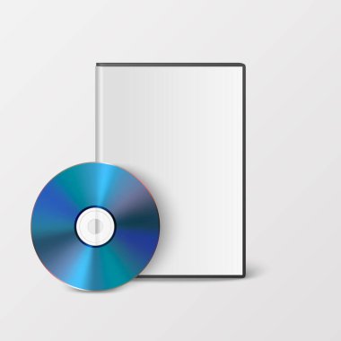 Vector 3d Gerçekçi Mavi CD, Case on White ile DVD. CD Kutusu, Mockup için Paketleme Tasarım Şablonu. Disk Simgesini Sıkıştır, Ön Görünüm.