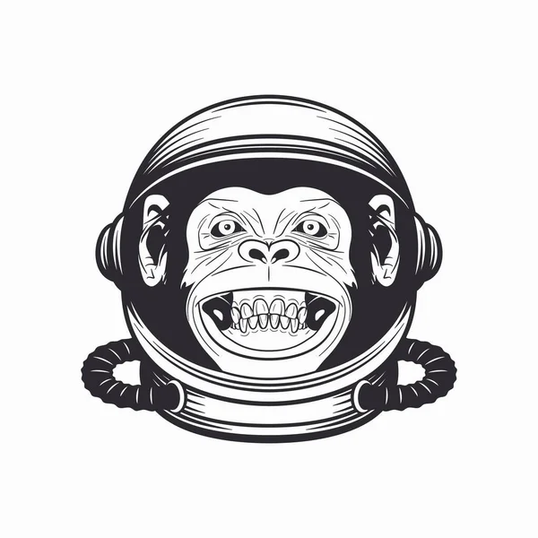Vector Smiling Chimpanzee Ape Astronaut Helmet Funny Monkey Cosmonaut Mask — ストックベクタ