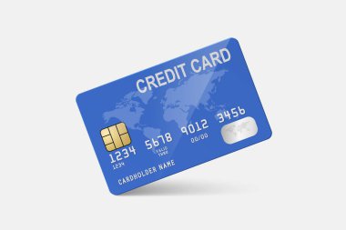 Vector 3d Realistic Blue Credit Card on White Background. Design Template of Plastic Credit or Debit Card. Credit Card Payment Concept. Front View.
