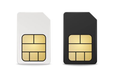 Vector 3d Realistic White and Black Plastic Sim Card Template Set Isolated. Design Template of Sim Card for Mockup, Branding. Front View.