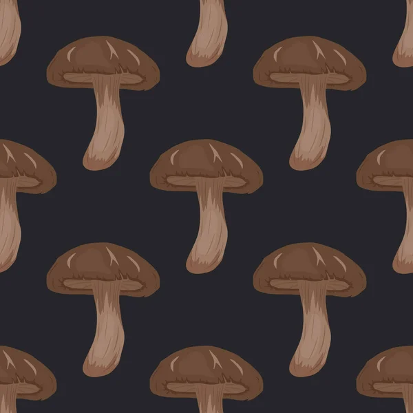 Vector Seamless Pattern Shiitake Mushroom Black Seamless Texture Hand Drawn — Stockvektor