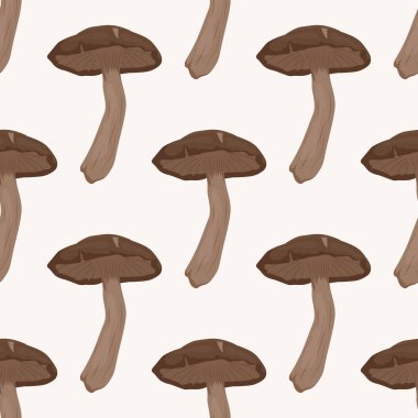 Vector Seamless Pattern with Shiitake Mushroom on White. Seamless Texture, Hand Drawn Cartoon Shiitake Mushrooms. Design Template for Textile, Wallpaper, Print.