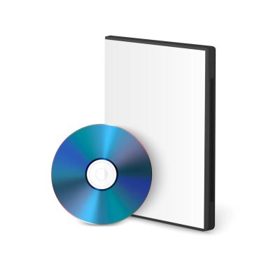 Vector 3d Gerçekçi Mavi CD, Case on White ile DVD. CD Kutusu, Mockup için Paketleme Tasarım Şablonu. Disk Simgesini Sıkıştır, Ön Görünüm.