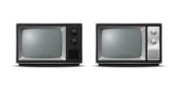 Vector Realistic Retro Receiver Closeup Isolated White Vintage Set Television —  Vetores de Stock