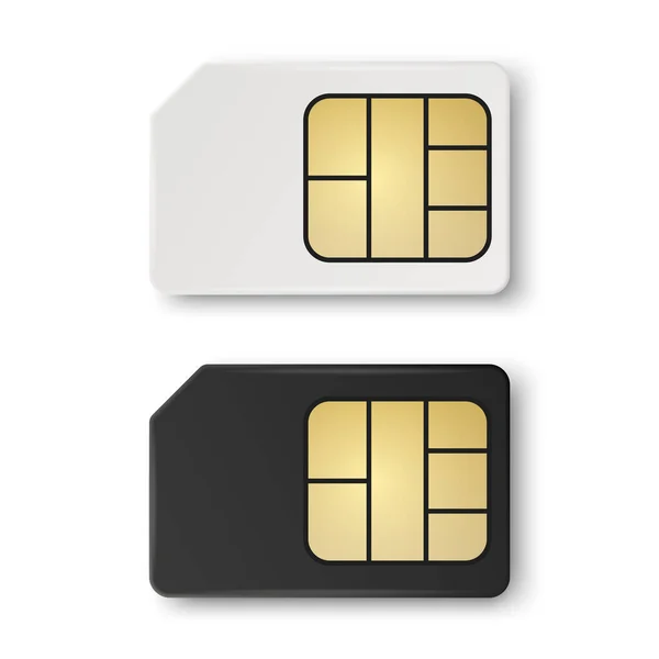 Vector Realistic White Black Plastic Sim Card Template Set Isolated — Stockvektor