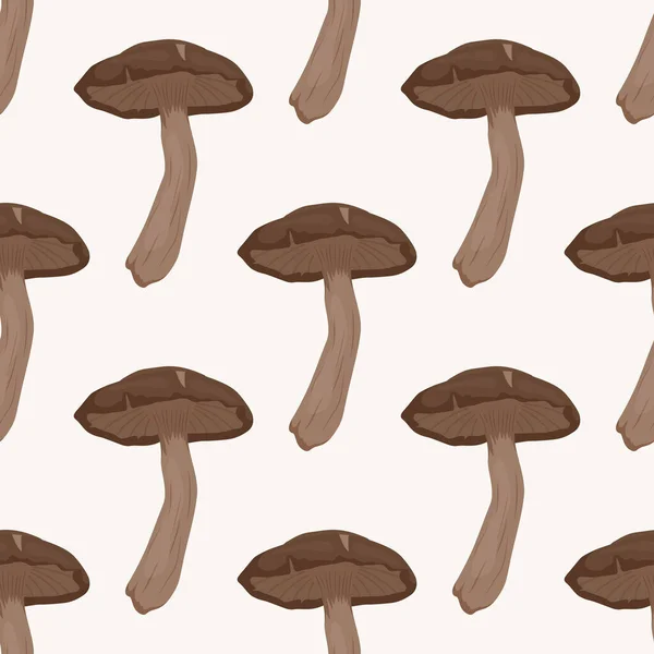 Vector Seamless Pattern Shiitake Mushroom White Seamless Texture Hand Drawn —  Vetores de Stock