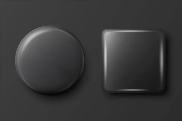 Vector Realistic Square Black Metal Plastic Blank Empty Button Badge — Stockový vektor