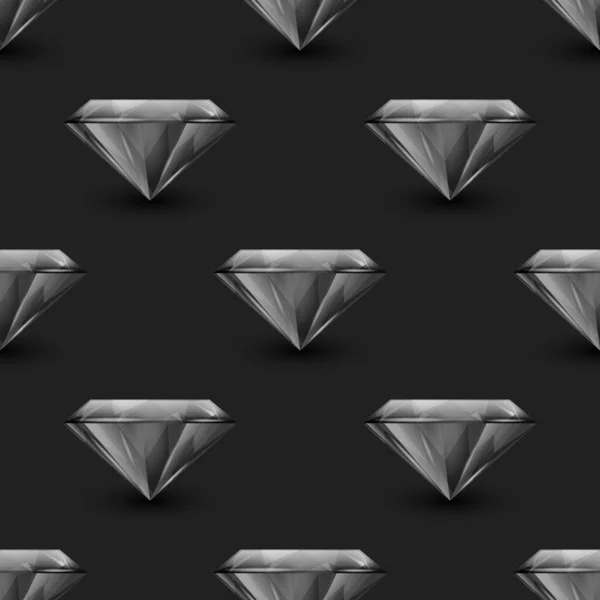 Vector Seamless Pattern Realistic Gemstone Crystal Rhinestones Black Jewerly Concept — Stockvektor