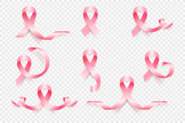 Vector Realistic Pink Ribbon Set Breast Cancer Awareness Symbol Closeup — Archivo Imágenes Vectoriales