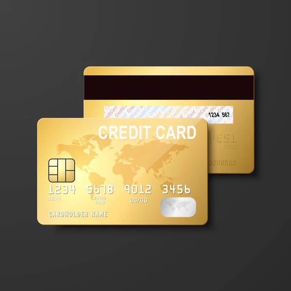 Vector Realistic Golden Credit Card Isolated Design Template Plastic Credit — Stockvektor