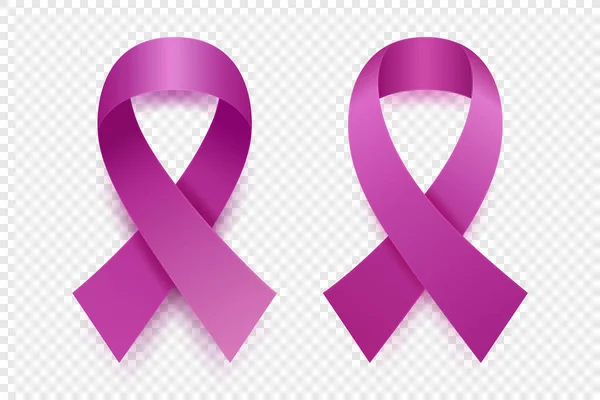 Vector Realistic Lavender Purple Ribbon Set Cancer Awareness Symbol Closeup — Stock vektor