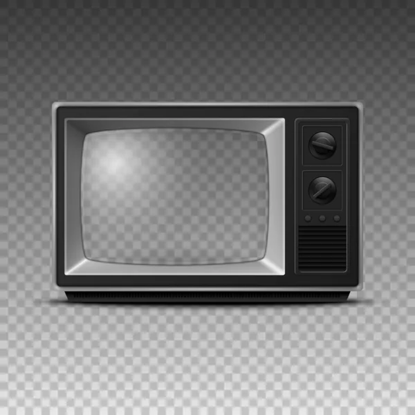 Vector Realistic Retro Receiver Closeup Isolated White Vintage Set Television — Archivo Imágenes Vectoriales