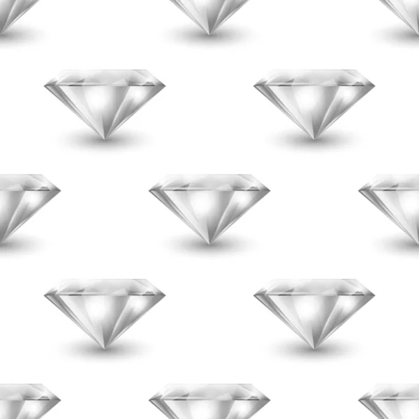 Vector Seamless Pattern Realistic Gemstone Crystal Rhinestones White Background Jewerly — Vetor de Stock