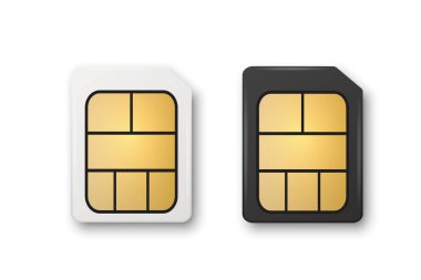 Vector 3d Realistic White and Black Plastic Micro Sim Card Template Set Isolated. Design Template of Micro Sim Card for Mockup, Branding. Top View.