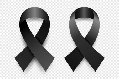 Vector 3d Realistic Black Ribbon Set. Melanoma Cancer Awareness Symbol Closeup. Cancer Ribbon Template. Melanoma World Cancer Day Concept.