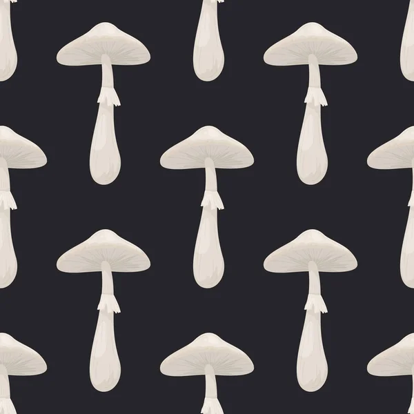 Vector Seamless Pattern Toadstool Mushroom Black Background Seamless Texture Hand — Image vectorielle