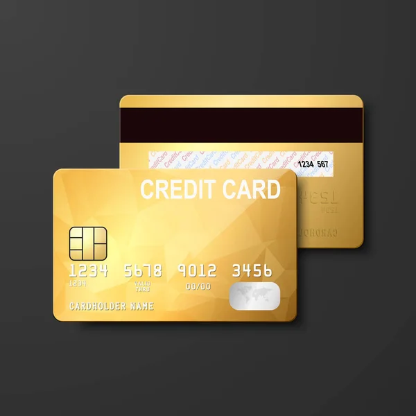 Vector Realistic Golden Blank Credit Card Isolated Design Template Plastic — Archivo Imágenes Vectoriales