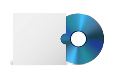 Vector 3d Realistic Blue CD, DVD with Paper Cover, Envelope, Case Isolated. CD Box, Packaging Design Template for Mockup. Compact Disk Icon, Front View.
