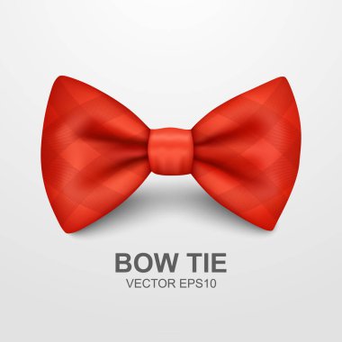 Vector Bow Tie for Fathers Day Design. 3d Realistic Silk Red Checkered Bow Tie. Glossy Bowtie, Tie Gentleman. Fathers Day Holiday Concept. Design Template for Greeting Card, Invitation, Poster.