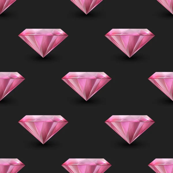 Vector Seamless Pattern Realistic Gemstone Crystal Rhinestones Black Jewerly Concept — 스톡 벡터