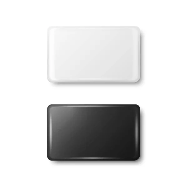 Vector Realistic Rectangular White Black Metal Plastic Blank Empty Button — Wektor stockowy