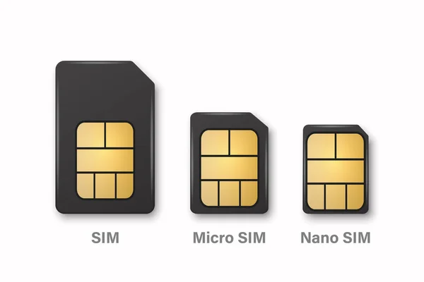 Vector Realistic Black Plastic Sim Micro Sim Nano Sim Card — Stockvector