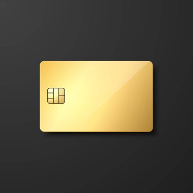 Vector 3d Realistic Blank Golden Credit Card with Chip Isolated. Design Template of Plastic Credit or Debit Card for Mockup, Branding. Front, Top View.