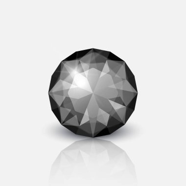Vector 3d Realistic Black Transparent Gemstone, Diamond, Crystal, Rhinestone Icon Closeup Isolated on White. Jewerly Concept. Design Template, Clipart.