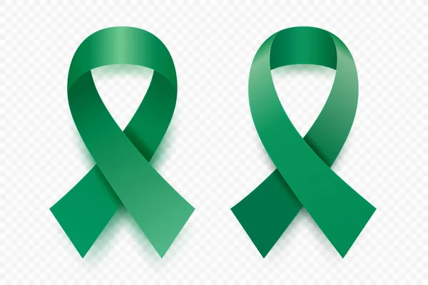 Vector Realistic Emerald Green Ribbon Set Liver Cancer Awareness Symbol — 图库矢量图片