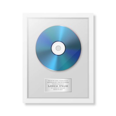 Realistic Vector 3d Blue CD and Label with White Frame on White Background. Single Album Compact Disc Award, Limited Edition. Design Template.