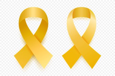Vector 3d Realistic Yellow Ribbon Set. Sarcoma, Bone Cancer Awareness Symbol Closeup. Cancer Ribbon Template. World Sarcoma, Bone Cancer Day Concept.