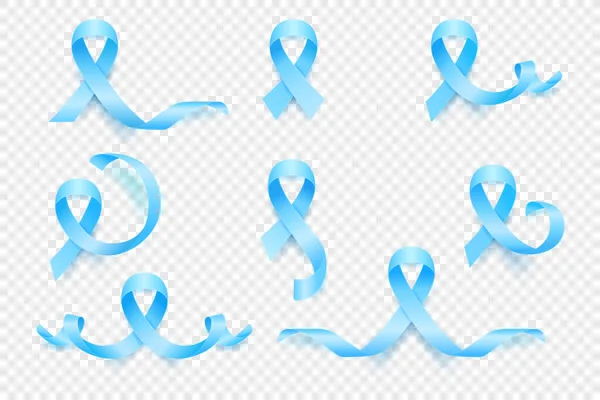 Vector Realistic Blue Ribbon Set Prostate Cancer Awareness Symbol Closeup — Wektor stockowy