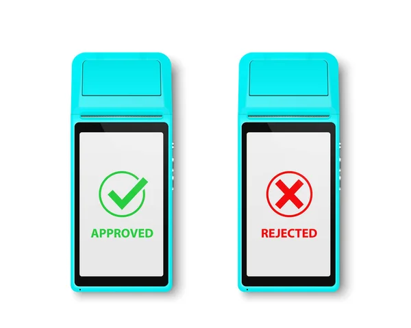 Vector Nfc Payment Machine Approved Rejected Status Isolated White Wireless — Image vectorielle