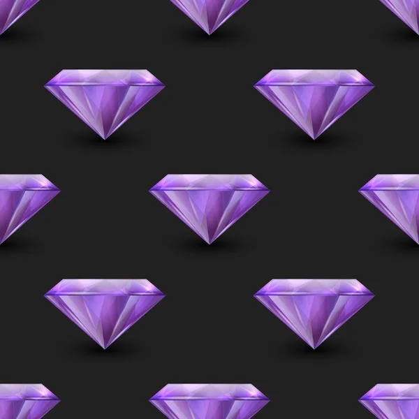 Vector Seamless Pattern Realistic Gemstone Crystal Rhinestones Black Jewerly Concept — 图库矢量图片