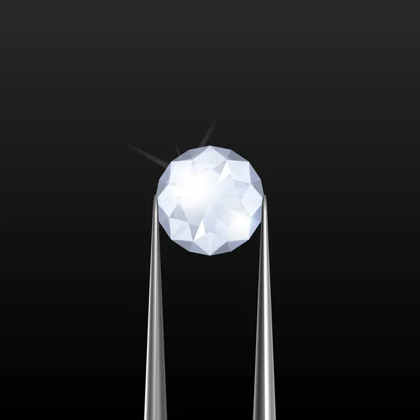Vector Realistic Transparent Gemstone Diamond Crystal Rhinestone Jewelry Tongs Closeup — Archivo Imágenes Vectoriales
