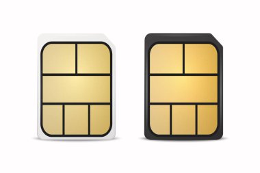 Vektör 3d Gerçekçi Beyaz ve Siyah Plastik Nano Sim Kart Şablonu İzole Edildi. Mockup ve Marka için Sim Kart Şablonu. Ön Görünüm.