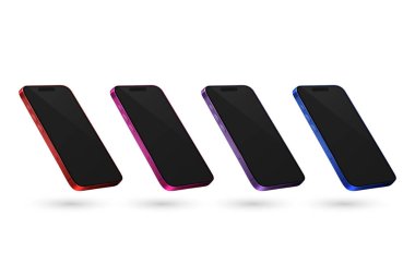 Vector 3d Realistic Modern Smartphone Design Template with Black Screen. Mobile Phone Set Isolated. Telephone Device UI UX, Phone in Half Turn View.