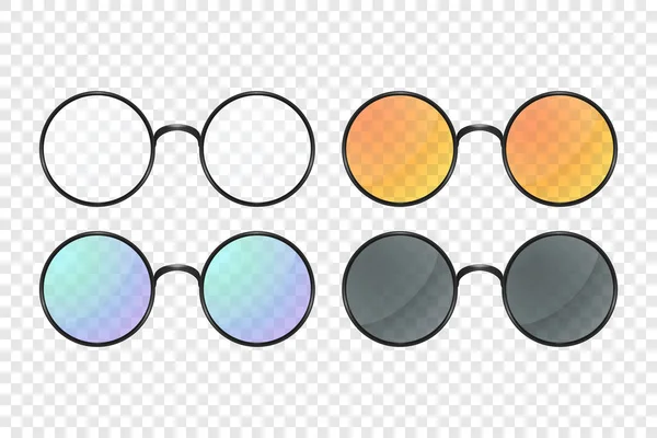 Vector Realista Redondo Quadro Óculos Conjunto Isolado Óculos Sol Transparentes —  Vetores de Stock