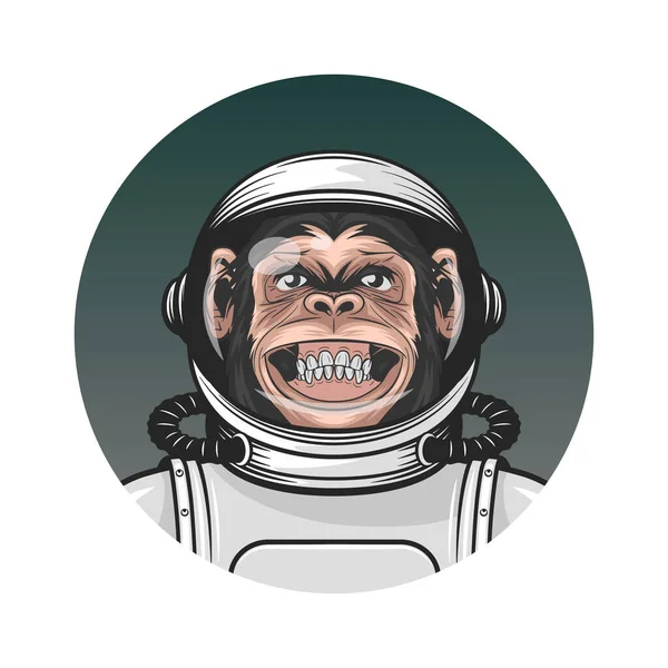 Vector Smiling Chimpanzee Ape Astronaut Helmet Suit Funny Monkey Cosmonaut — Archivo Imágenes Vectoriales