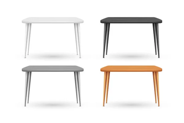 矢量3D写实主义矩形木白色 灰色和棕色餐桌集隔离 采购产品现代设计师 家具设计模板 Home Interior — 图库矢量图片