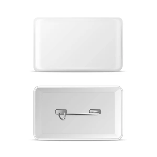 Vecteur Réaliste Rectangulaire Métal Blanc Plastique Vide Bouton Badge Icône — Image vectorielle