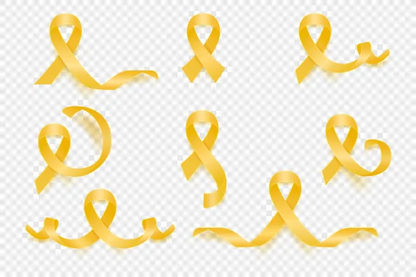 Vector Realistic Yellow Ribbon Set Sarcoma Bone Cancer Awareness Symbol — Stockvektor