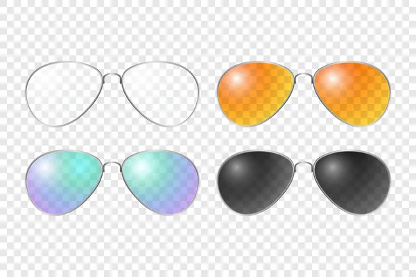 Conjunto Óculos Moldura Realista Vetorial Isolado Óculos Sol Transparentes Para — Vetor de Stock