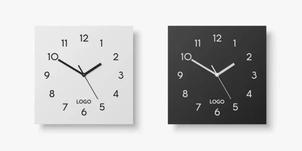 Vector Realistic White Black Square Wall Office Clock Set Design — Stok Vektör